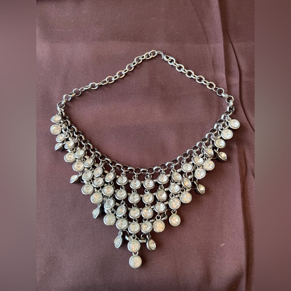 Multi Row Crystal/Rhinestone Drop Necklace